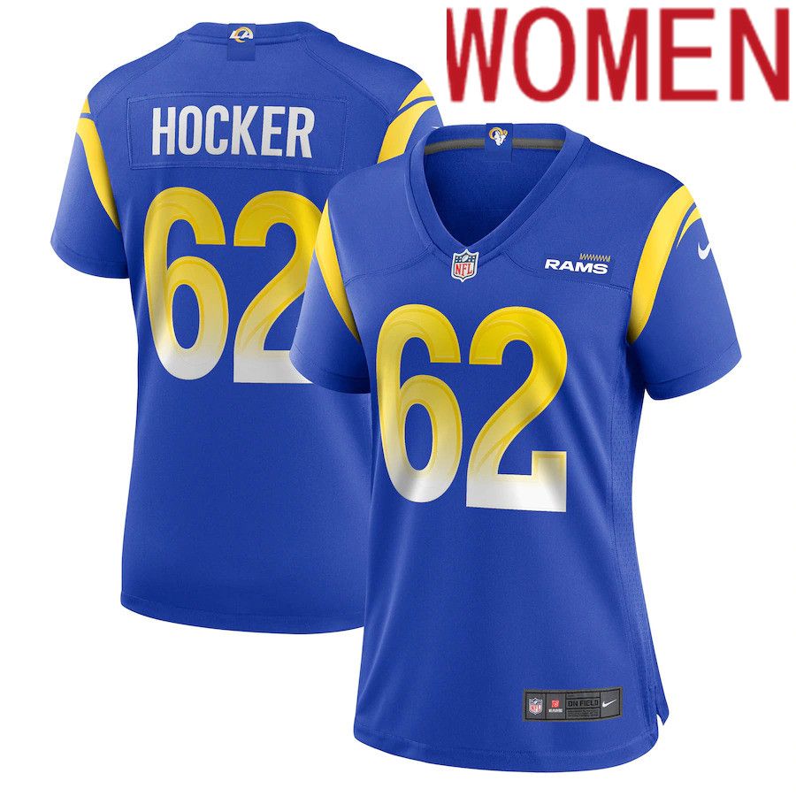 Cheap Women Los Angeles Rams 62 Jared Hocker Nike Royal Game NFL Jersey